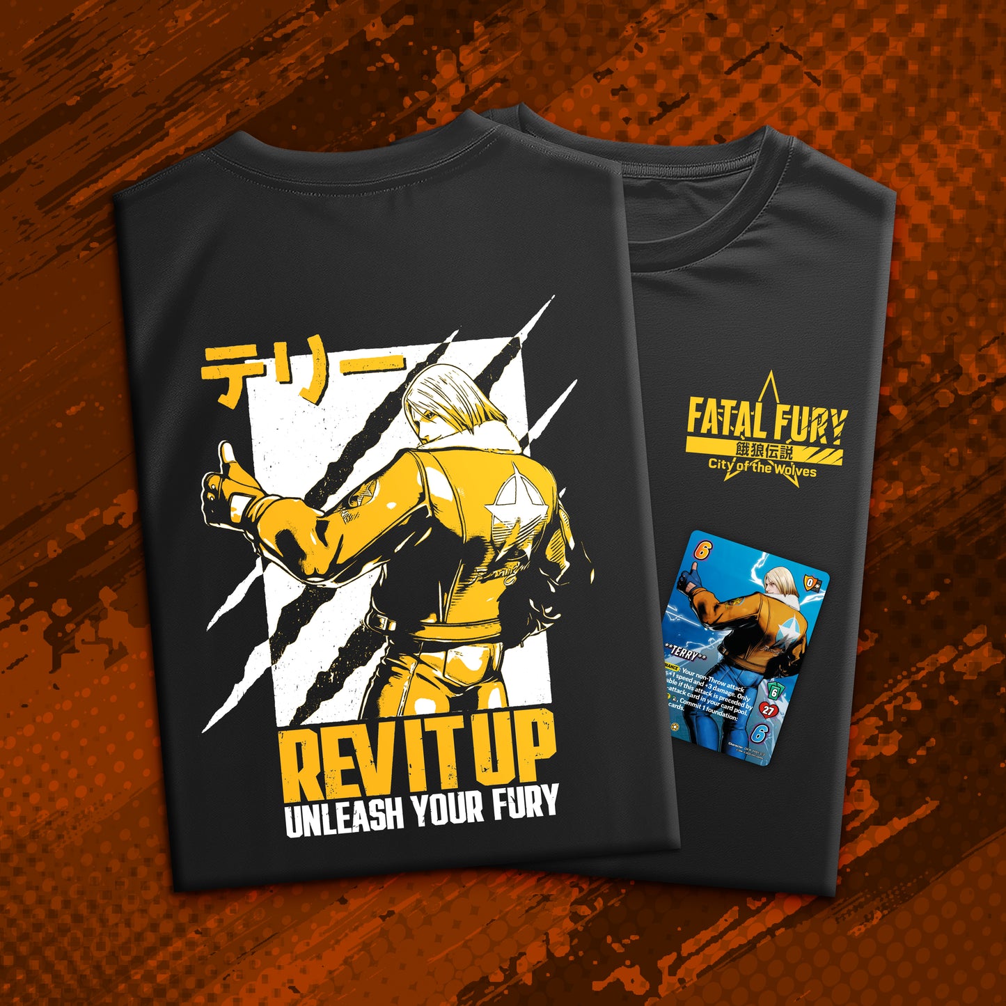 Fatal Fury: City of the Wolves - Terry Bogard T-Shirt w/ Bonus UniVersus Promo Card